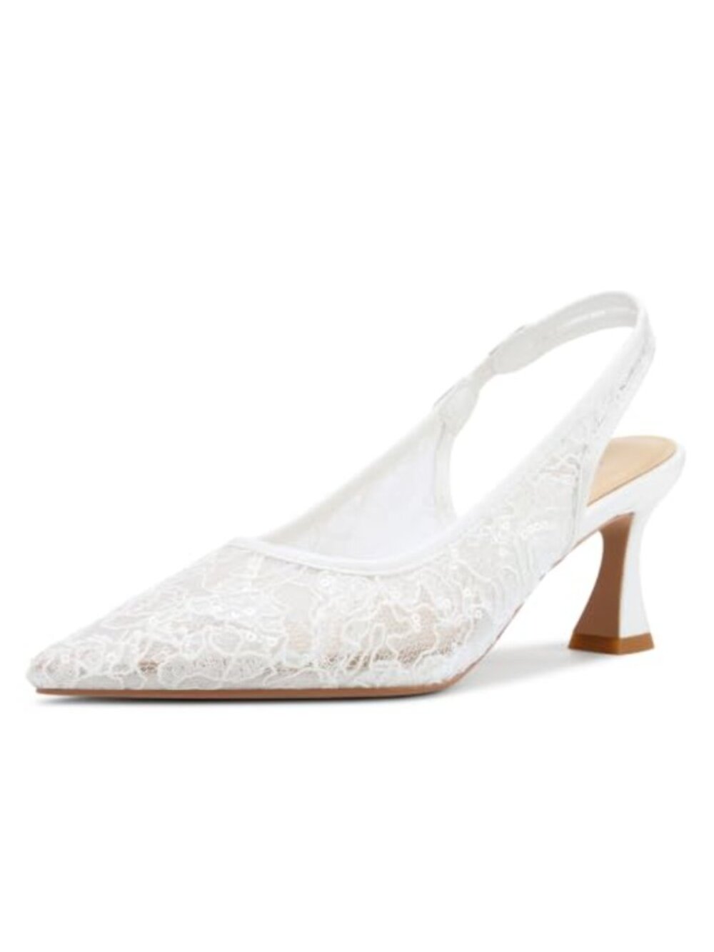 Wedding Kitten Heel Slingback Pumps Lace Mesh Pointed Toe Women's Dress Shoes
